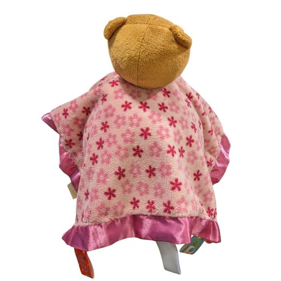 Taggies Teddy Bear Baby Security Blanket Lovey Pink Flower Satin Trim Back Plush - Picture 2 of 5